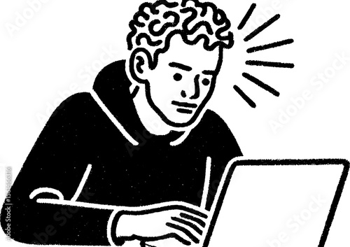 Coder deep in thought with laptop in quiet setting for creative design projects