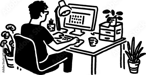 Content creator recording video at desk - creative workspace environment