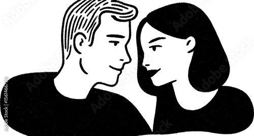 Quiet gaze between couple in sketch style for romantic designs