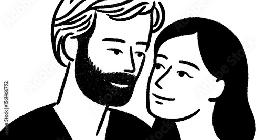 Intimate moment sketch of couple sharing a quiet gaze for romantic design