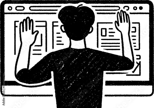 Designer adjusting ui mockups in hand drawn sketch with texture for creative projects