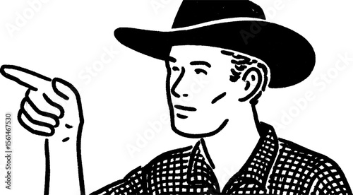 Farmer observing weather conditions in sketched artwork
