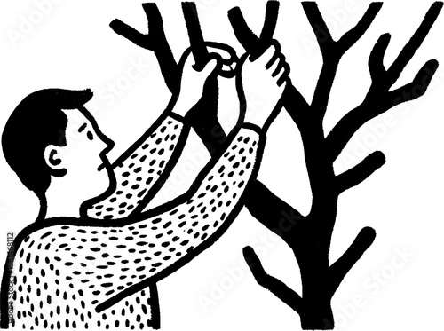 Farmer pruning tree branches with care - rustic agriculture concept for rural design