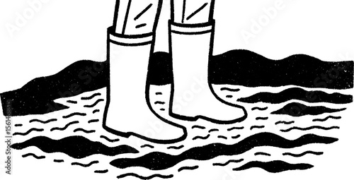 Farmer standing in rubber boots in a field sketch concept for agricultural design