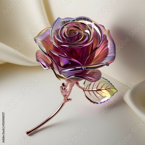 A beautifully crafted glass rose flower. This rose consists of a mix of pink, lavender and gold colors. 