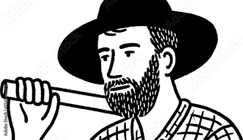 Farmer with hat storing tools after a day's work sketch