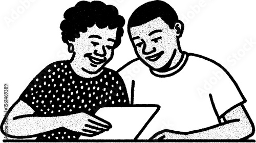 Grandmother sharing a cherished recipe with grandchild in heartwarming sketch