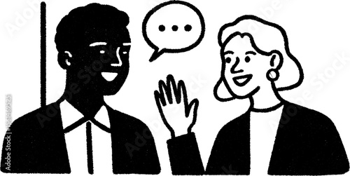 Warm welcome concept with greeter and guests smiling interaction