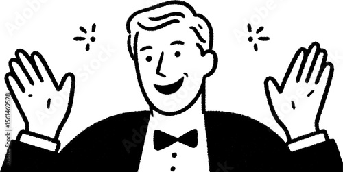 Welcoming greeter with a smile in hand drawn sketch for invitations and hospitality themes