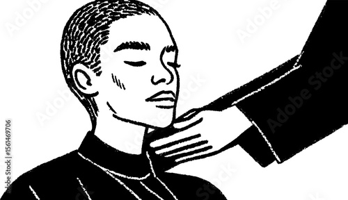 Artistic sketch of a hairdresser concentrated on cutting hair