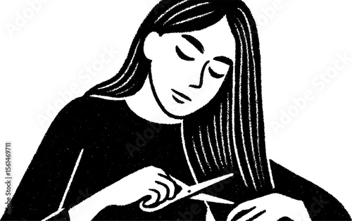 Focused hairdresser cutting hair sketch for salon design