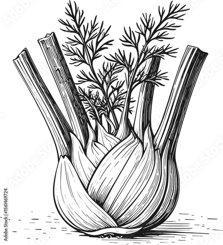 Fennel Fronds – A Chef’s Secret for Fresh, Licorice-like Flavor Fennel Fronds herb vintage linework ink sketch hand drawn pen drawing vector illustration background