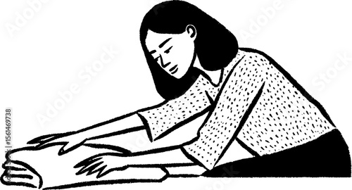 Housekeeper tidying bed sheets in hotel room with careful attention