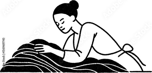 Hotel housekeeper changing bed sheets in minimalist style for hospitality design