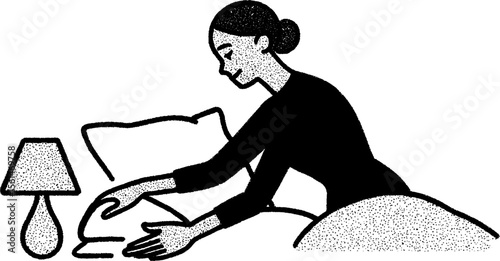 Hotel housekeeper changing bed sheets - hospitality and cleanliness concept for design