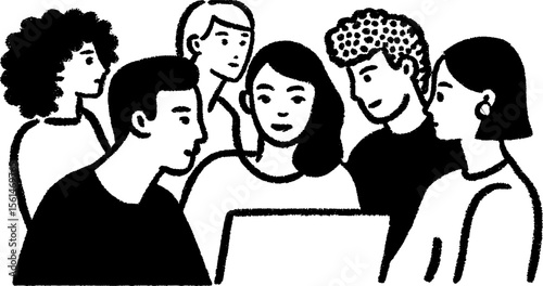 Creative sketch of hybrid workspace with engaged virtual participants