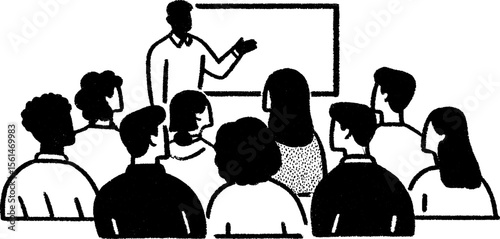 Engaging classroom scene with a teacher leading a lecture to attentive students