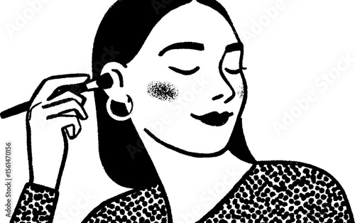 Artistic makeup application scene - blush brush sketch for beauty themes