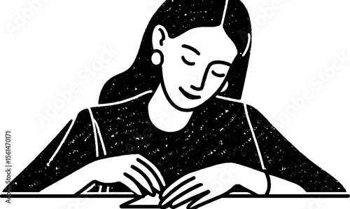 Careful manicurist filing nails at a small table sketch