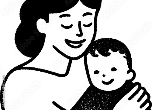 Joyful mother and baby sketch with smiling faces