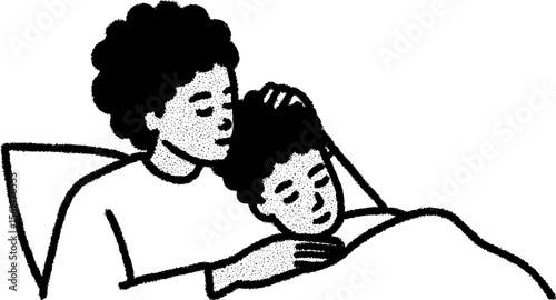 Heartwarming scene of parent tucking child into bedtime creates a bonding moment
