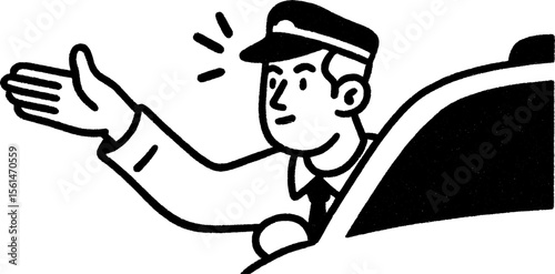 Parking attendant directing car with hand gestures in sketch art