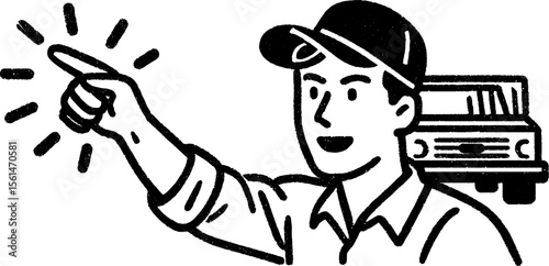 Hand-drawn sketch of parking attendant directing car