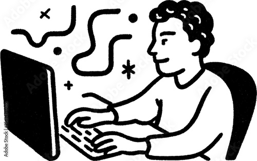 Creative sketch of a person learning to code with an online platform