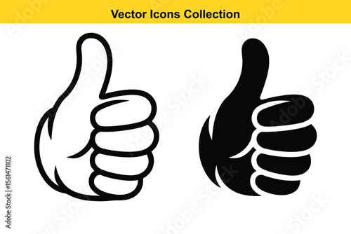 Two stylized thumbs up icons one outlined and one solid black
