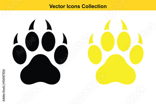 Two stylized paw prints one black one yellow vector icons collection