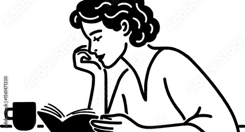 Person engaged in reading an investment newsletter with coffee