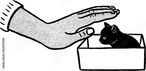 Gentle rescue: sketch of a person saving a stray kitten