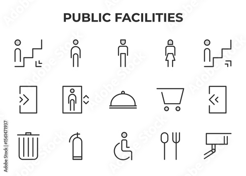 Public Facilities Icon Set Building Amenities Navigation Accessibility Safety