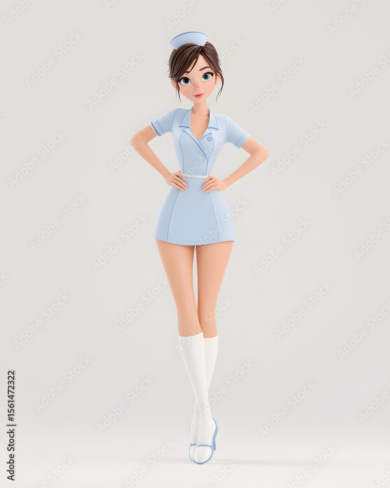 Fototapeta premium 3D Female Nurse in Blue Uniform Full Body PNG on White