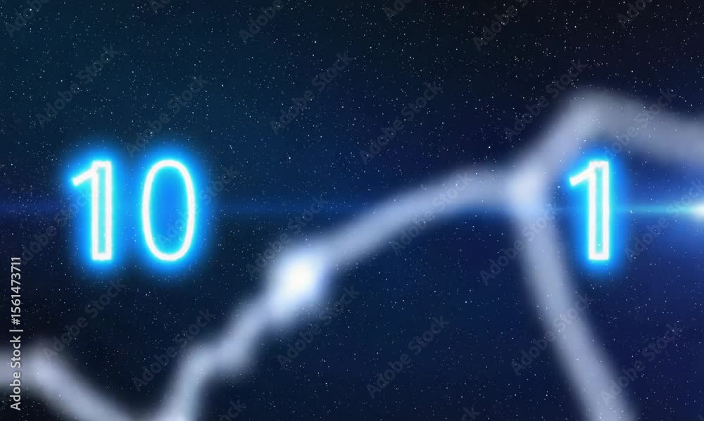 cosmic countdown of glowing blue numbers from ten to one