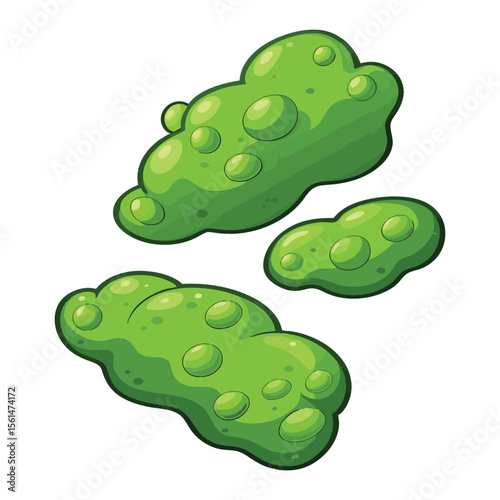 Cartoon green algae illustration with bubbly texture isolated on transparent background