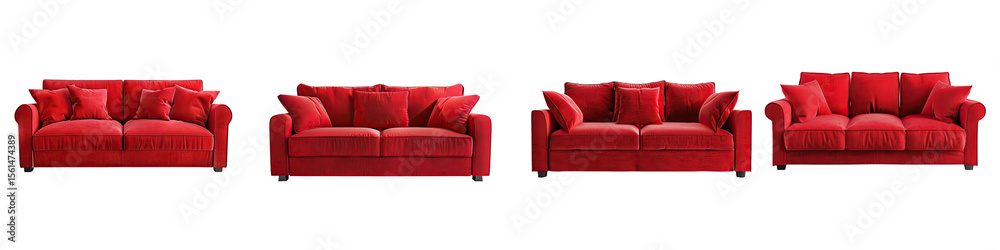 Fototapeta premium Red comfortable sofa on transparent background, ai technology isolated modern red couch. isolated on transparent background png