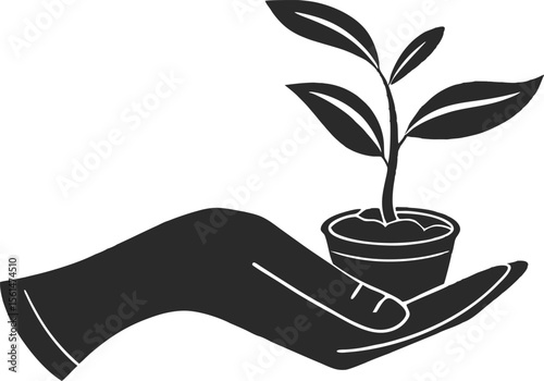 Hand holding a potted plant symbol of care and growth