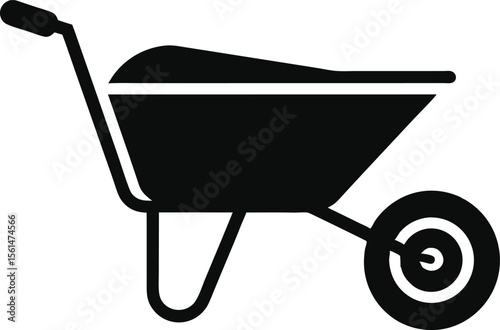 Simple Black and White Wheelbarrow Illustration for Gardening and Construction