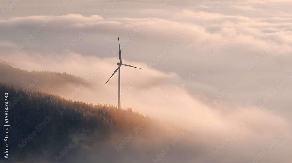 Obraz premium Wind Turbines Generating Clean Energy at Sunrise for Sustainability