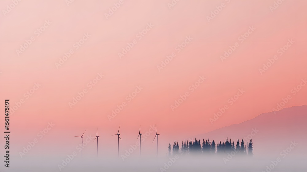 Fototapeta premium Wind Turbines Generating Clean Energy at Sunrise for Sustainability
