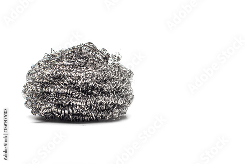 Coarse stainless steel wool isolated on white background.