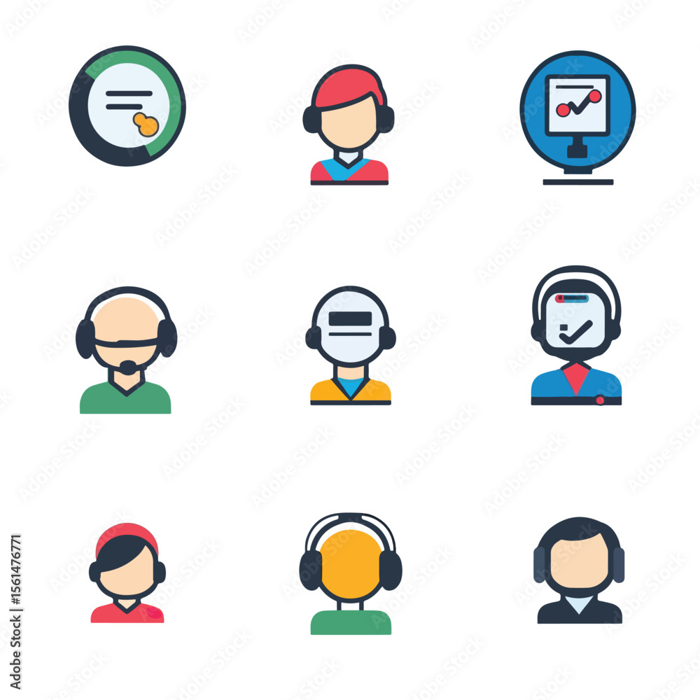 Fototapeta premium 2D Flat icon Customer Support & Help Desk Icons isolated in White Background