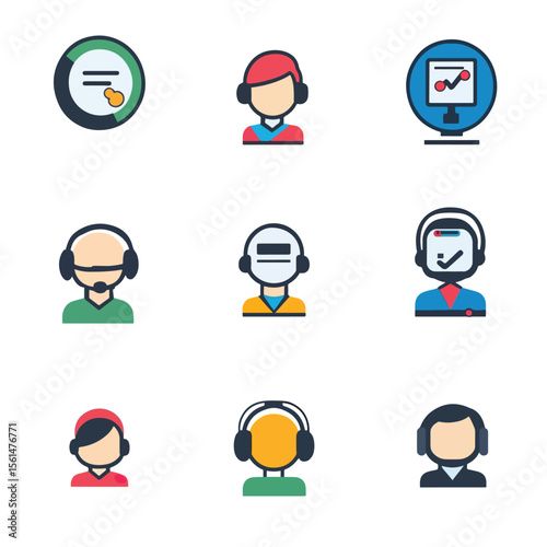 2D Flat icon Customer Support & Help Desk Icons isolated in White Background