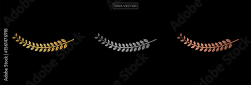 Gold award laurel wreath and set of different golden, silver, and bronze laurel wreaths vector illustration. 06
