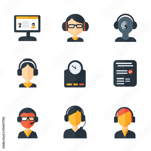 2D Flat icon Customer Support & Help Desk Icons isolated in White Background