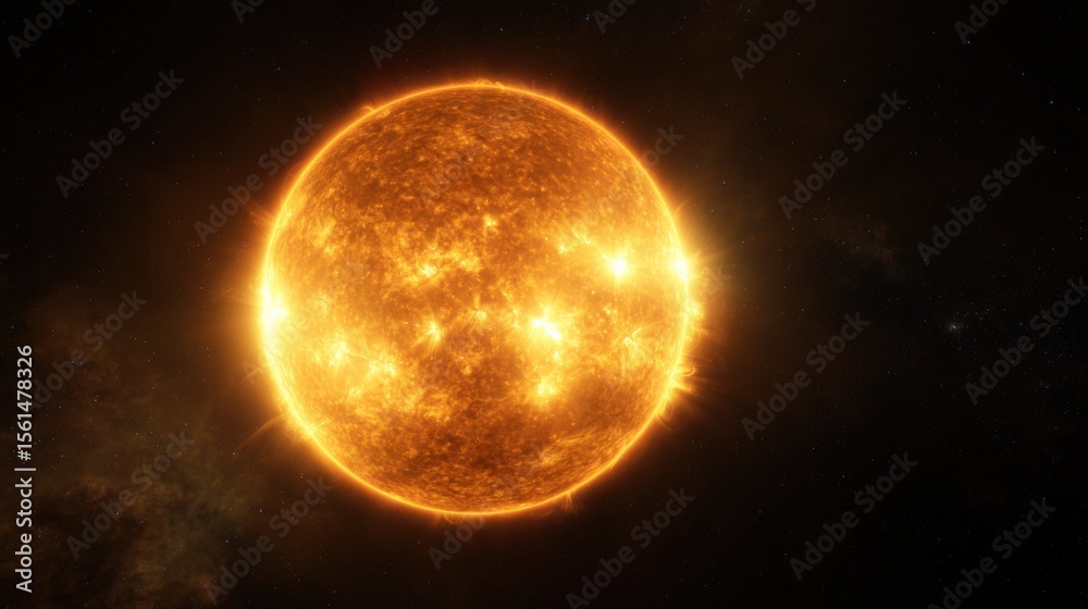 Obraz premium Bright Sun with Detailed Surface In Space Showing Solar Flares and Corona.