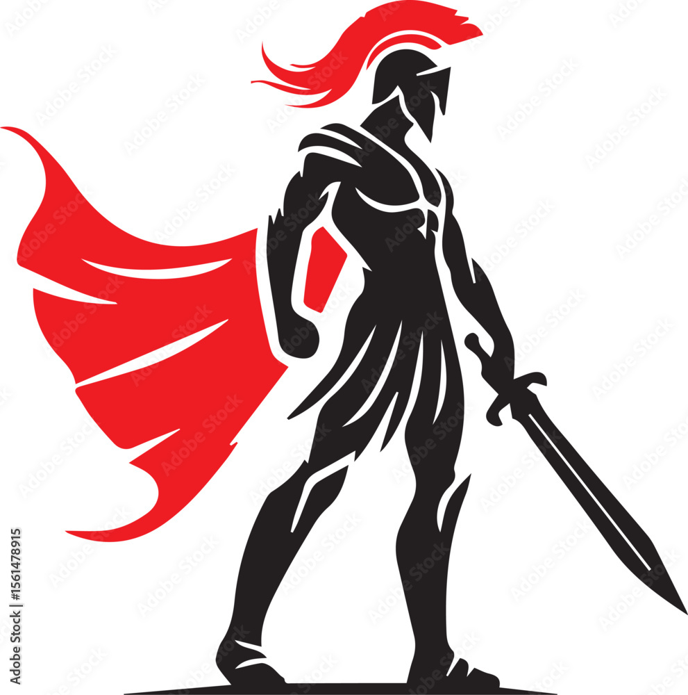Fototapeta premium Illustration of a knight in armor in monochrome silhouette style