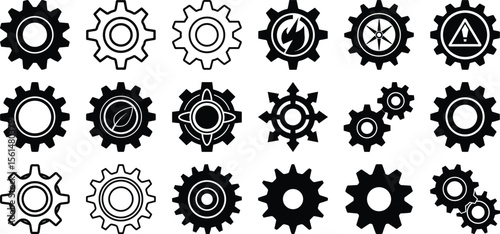 Gear cogwheel silhouette vector icons machine engineering mechanic setting industrial design symbol