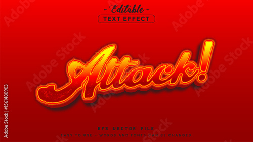 Text style, attack editable text effect. Lowercase letters connected in red and orange on a red background.